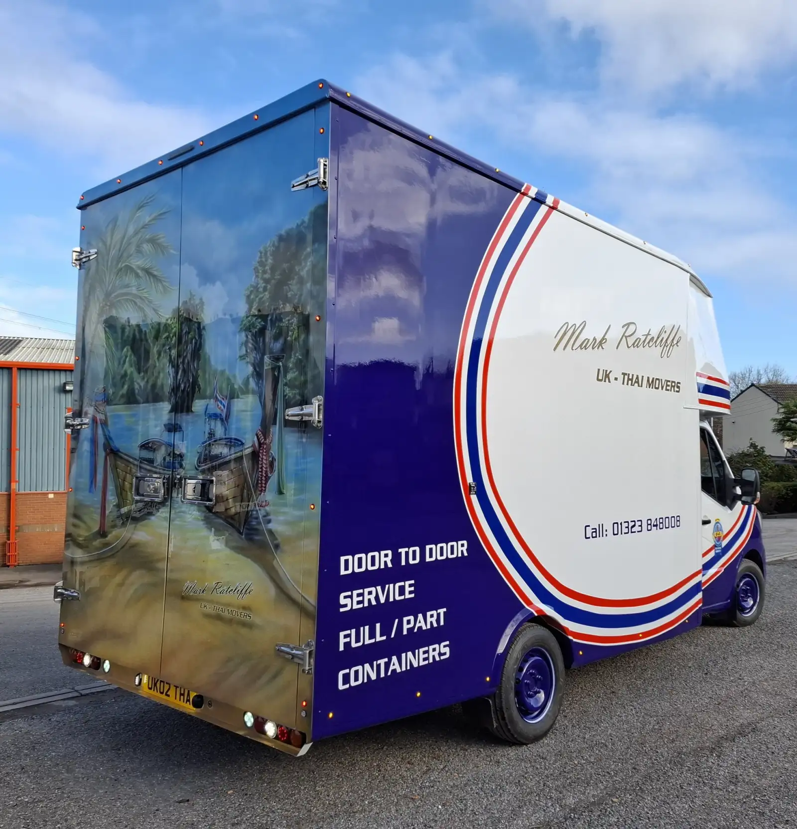 Mark Ratcliffe UK-Thai Movers branded van with Thailand beach mural on the side